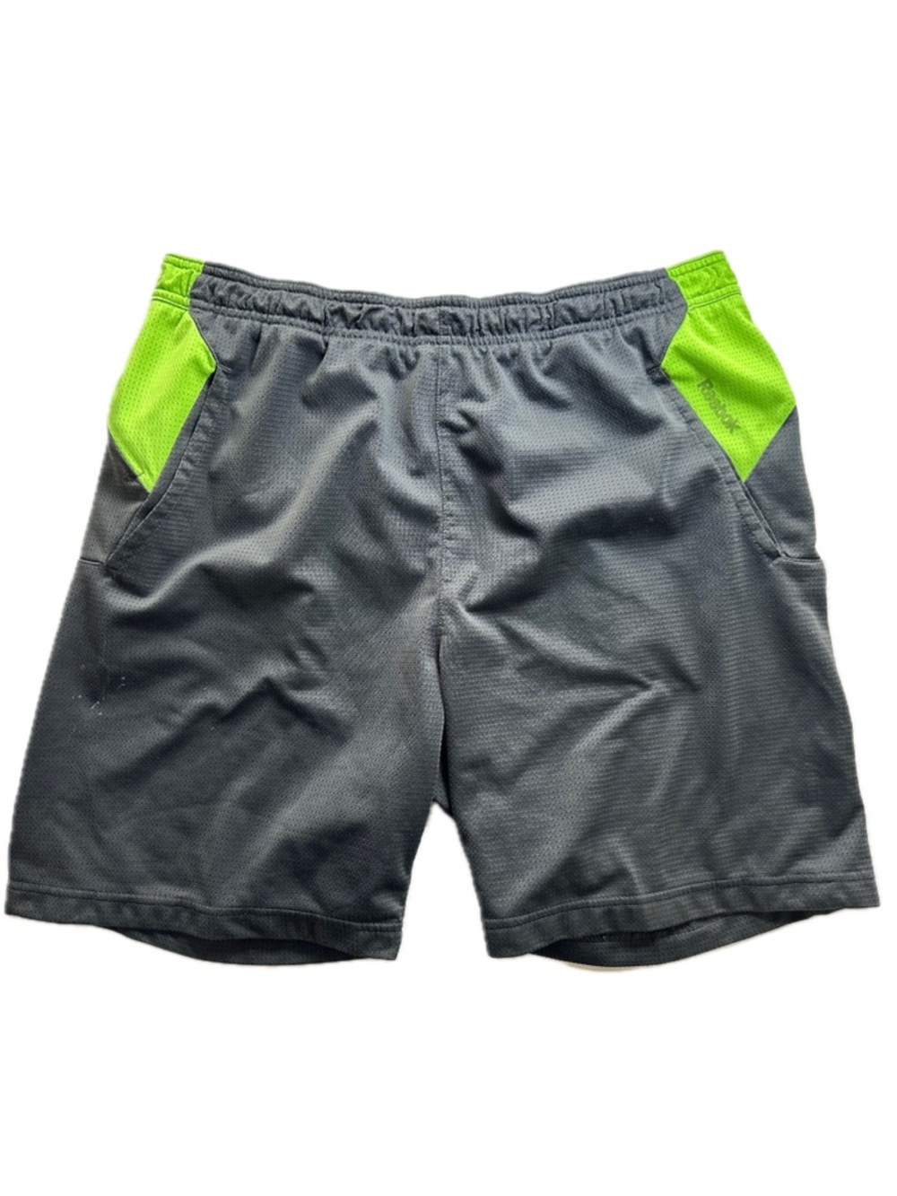 Reebok Men's Black Gym Shorts Neon Green Panels Size Large Training Activewear